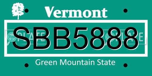 SBB5888 Vermont License Plate