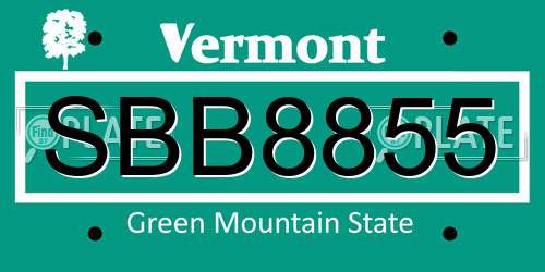 SBB8855 Vermont License Plate