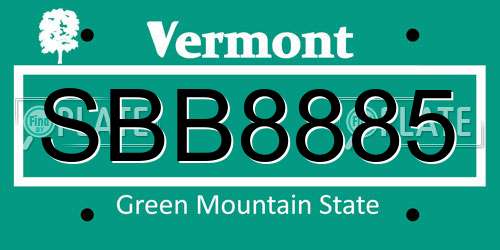 SBB8885 Vermont License Plate