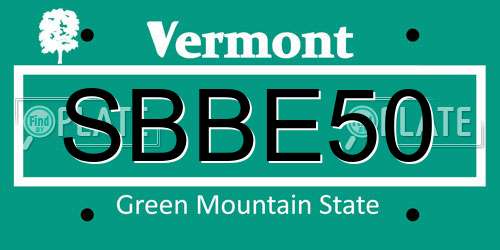 SBBE50 Vermont License Plate