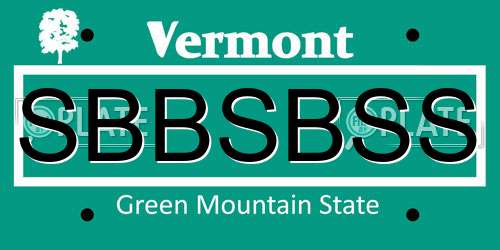 SBBSBSS Vermont License Plate