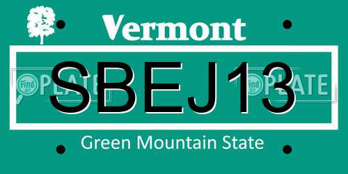 SBEJ13 Vermont License Plate