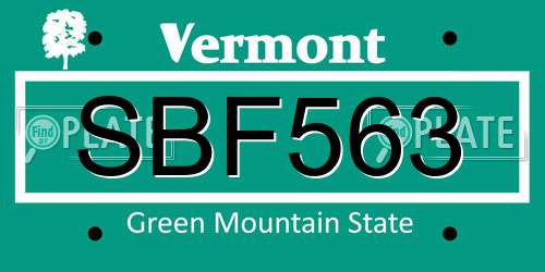 SBF563 Vermont License Plate