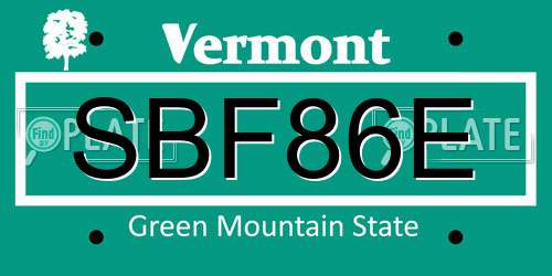 SBF86E Vermont License Plate