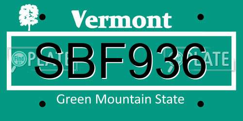 SBF936 Vermont License Plate