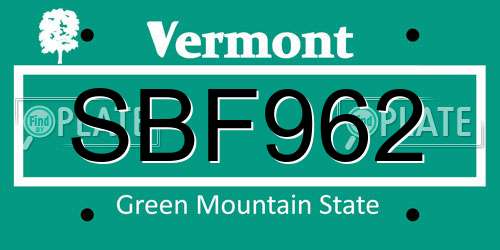 SBF962 Vermont License Plate