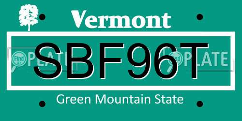 SBF96T Vermont License Plate