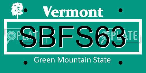 SBFS63 Vermont License Plate