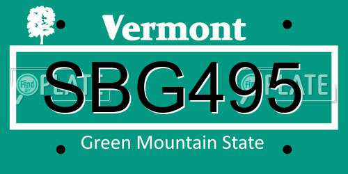 SBG495 Vermont License Plate