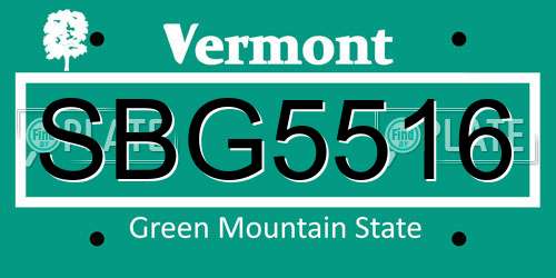 SBG5516 Vermont License Plate