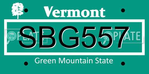SBG557 Vermont License Plate