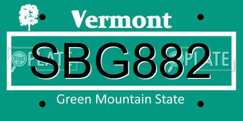 SBG882 Vermont License Plate