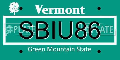 SBIU86 Vermont License Plate