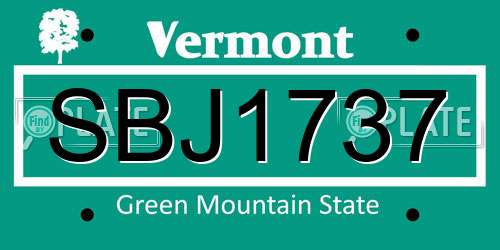 SBJ1737 Vermont License Plate