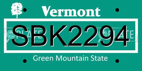 SBK2294 Vermont License Plate