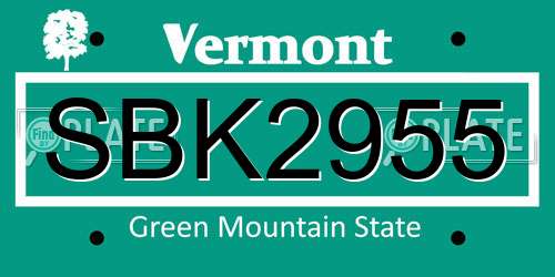 SBK2955 Vermont License Plate