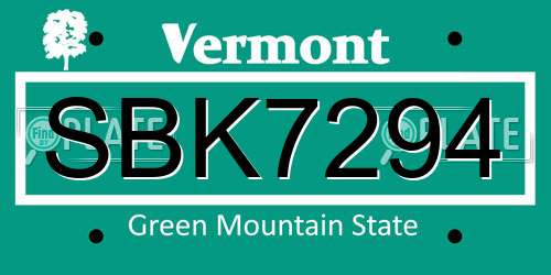 SBK7294 Vermont License Plate