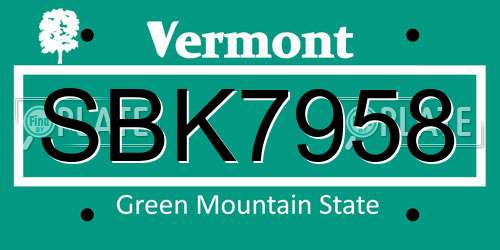 SBK7958 Vermont License Plate