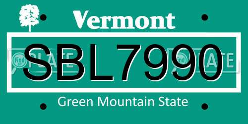 SBL7990 Vermont License Plate