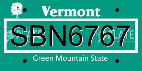 SBN6767 Vermont License Plate