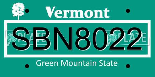SBN8022 Vermont License Plate