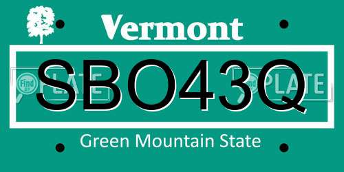 SBO43Q Vermont License Plate