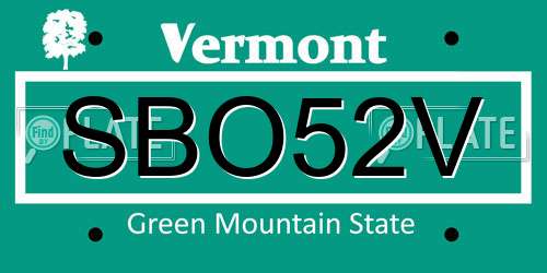 SBO52V Vermont License Plate