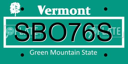 SBO76S Vermont License Plate