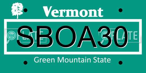 SBOA30 Vermont License Plate