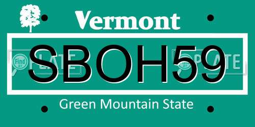 SBOH59 Vermont License Plate