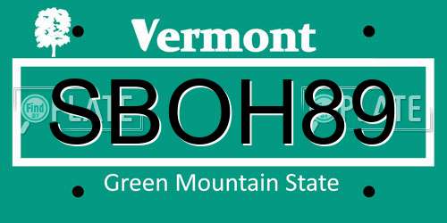 SBOH89 Vermont License Plate