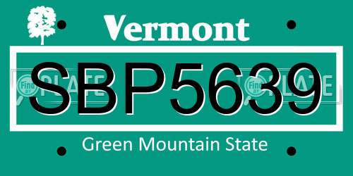 SBP5639 Vermont License Plate