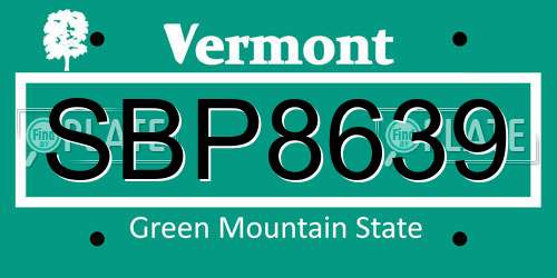 SBP8639 Vermont License Plate