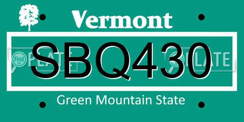 SBQ430 Vermont License Plate