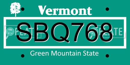SBQ768 Vermont License Plate