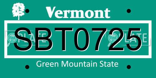 SBT0725 Vermont License Plate