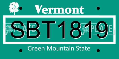 SBT1819 Vermont License Plate