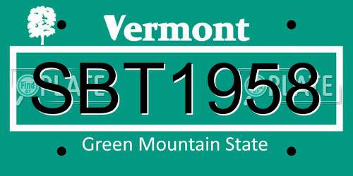 SBT1958 Vermont License Plate