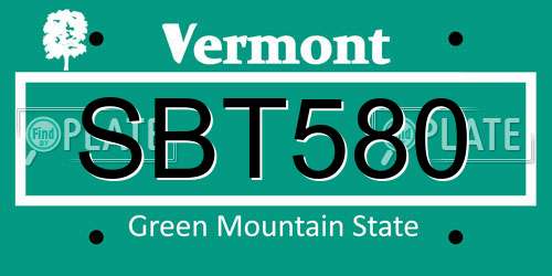 SBT580 Vermont License Plate