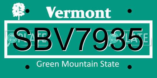 SBV7935 Vermont License Plate