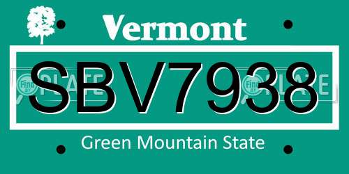 SBV7938 Vermont License Plate