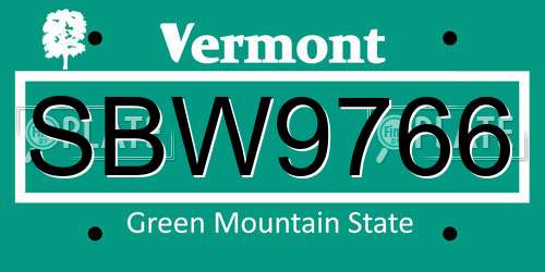 SBW9766 Vermont License Plate