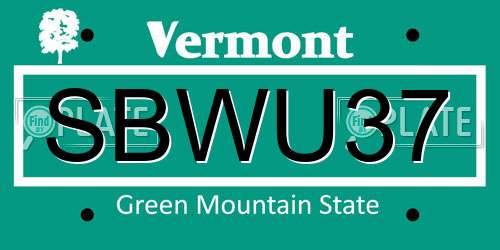 SBWU37 Vermont License Plate