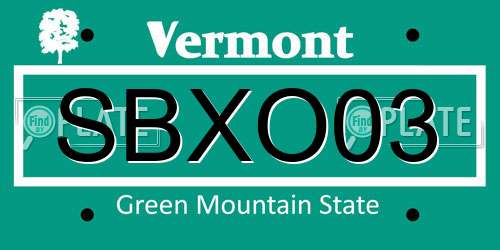 SBXO03 Vermont License Plate