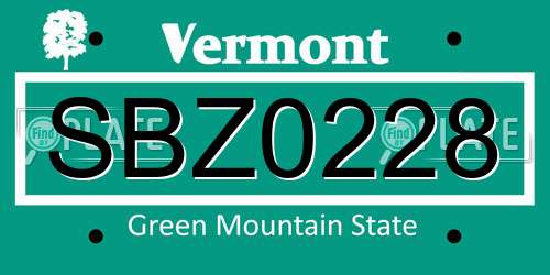 SBZ0228 Vermont License Plate