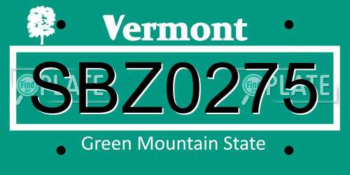 SBZ0275 Vermont License Plate