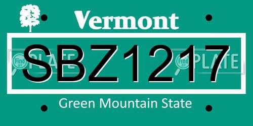 SBZ1217 Vermont License Plate