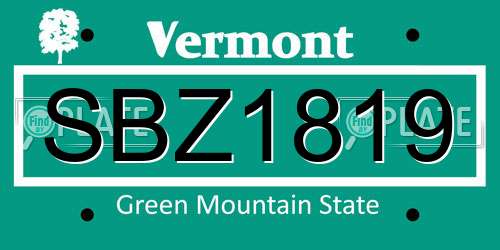 SBZ1819 Vermont License Plate