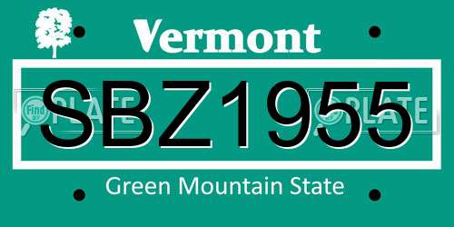 SBZ1955 Vermont License Plate