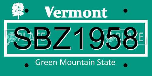 SBZ1958 Vermont License Plate